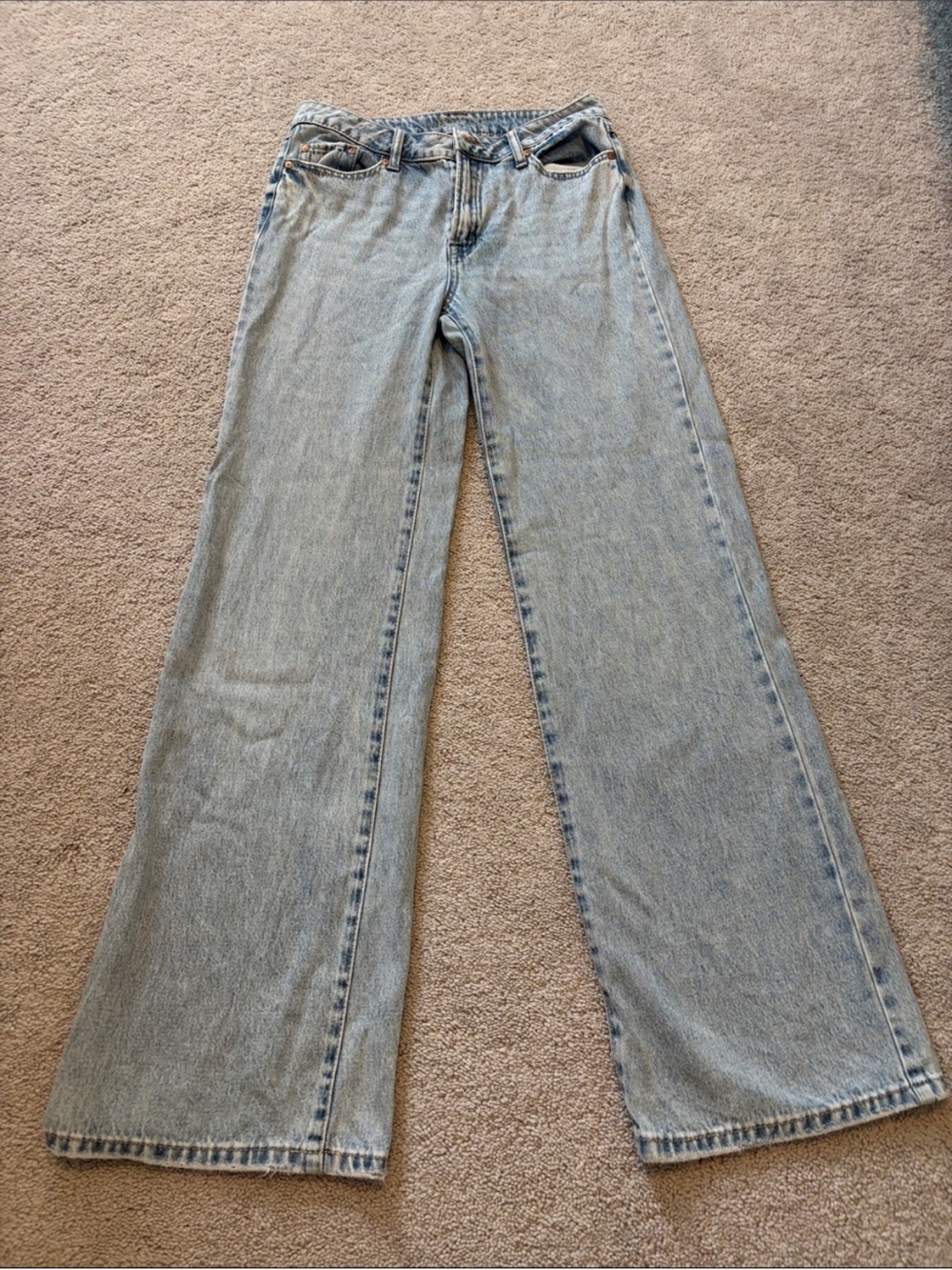 Rewash Faded Blue Denim Jeans Wide Leg